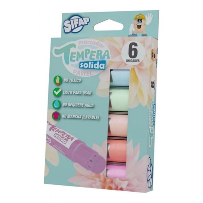 Tempera Solida Sifap X 6 Colores Pastel