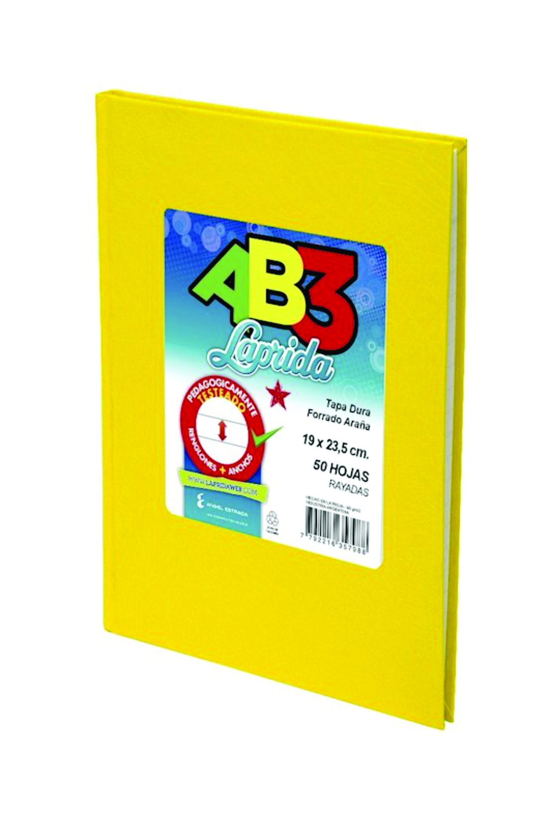 Cuaderno 19 X 23,5 Laprida Ab3 Araña Amarillo 50 Hojas Rayado Cosido Tapa Dura