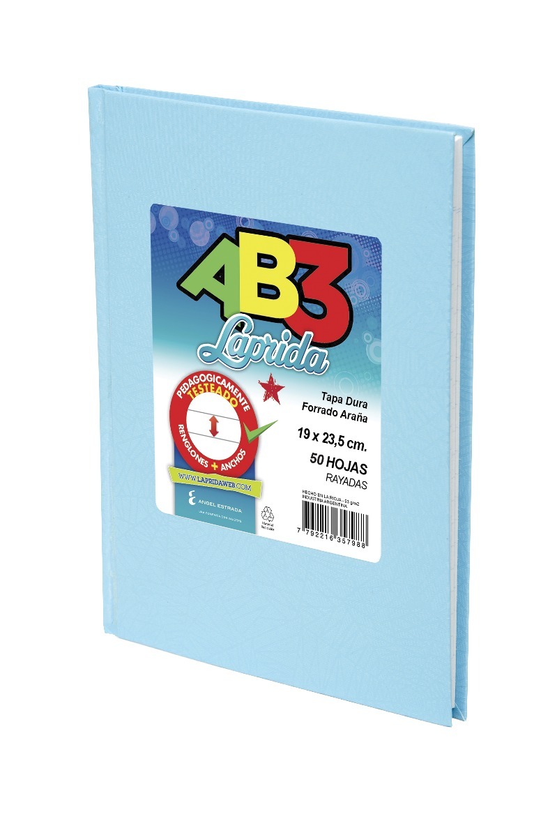 Cuaderno 19 X 23,5 Laprida Ab3 Araña Celeste 50 Hojas Rayado Cosido Tapa Dura