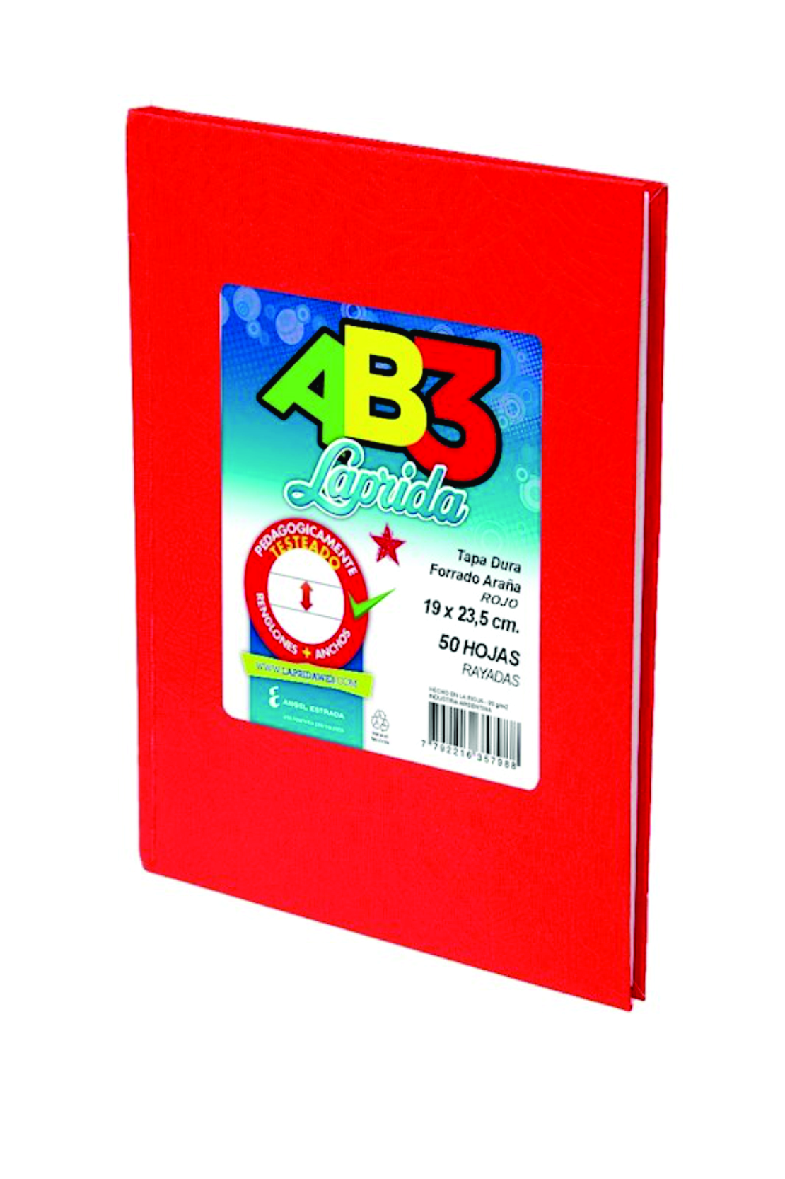 Cuaderno 19 X 23,5 Laprida Ab3 Araña Rojo 98 Hojas Rayado Cosido Tapa Dura